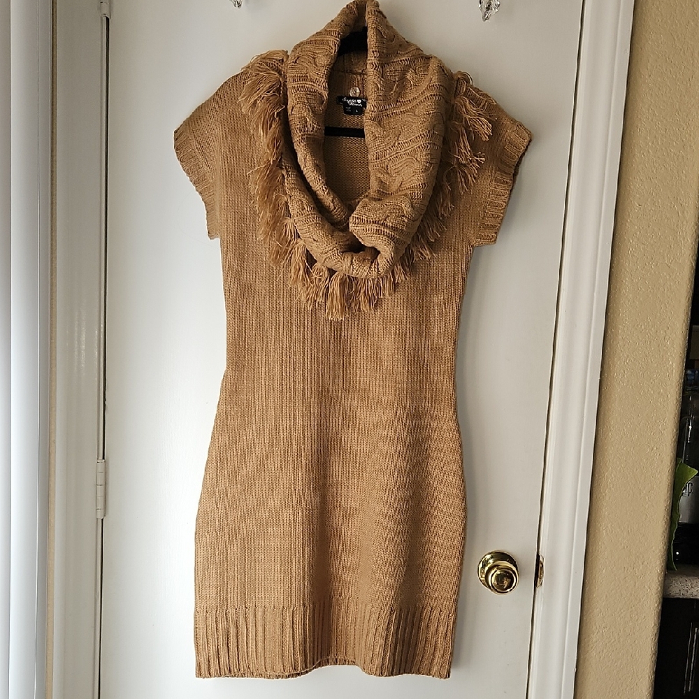 Sequin Hearts Tan Cowl Neck Sweater Dress